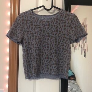 Dark blue with with red, olive green, and dark green flowers crop top